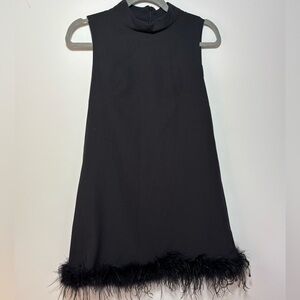 Shein Chic Black Sleeveless Dress with Feather Hem